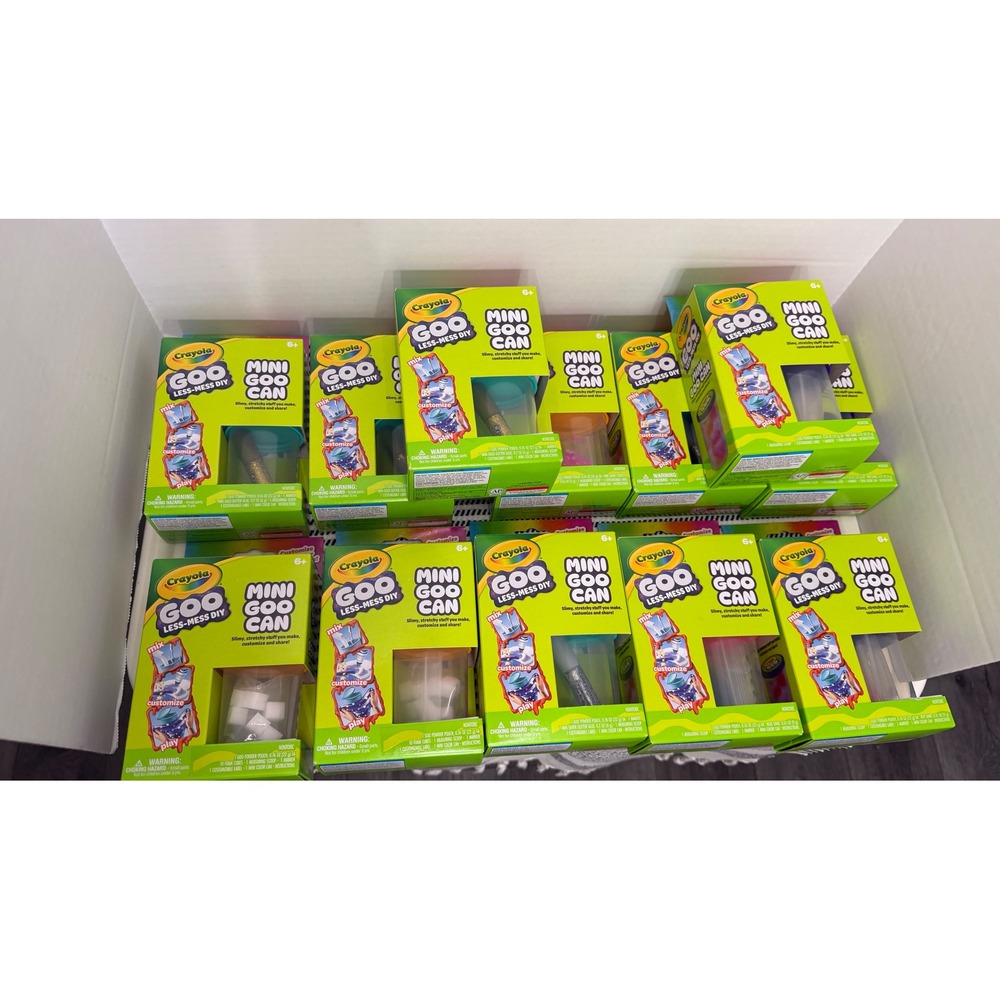 Crayola Goo Less-Mess DIY Mini Goo Can Slime Kit Lot of 12 Assorted Mix-ins